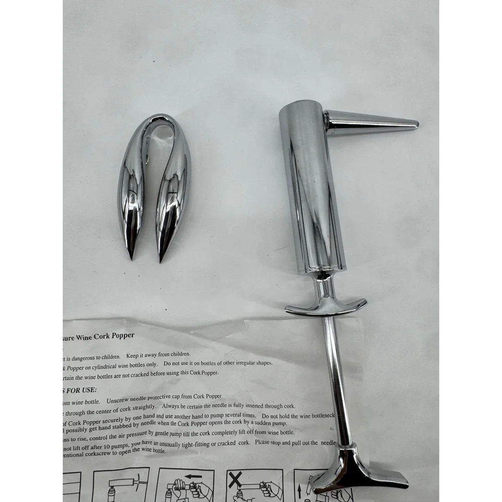 Air Pressure Wine Cork Popper Chrome Manual Pump Opener with Foil Cutter Set